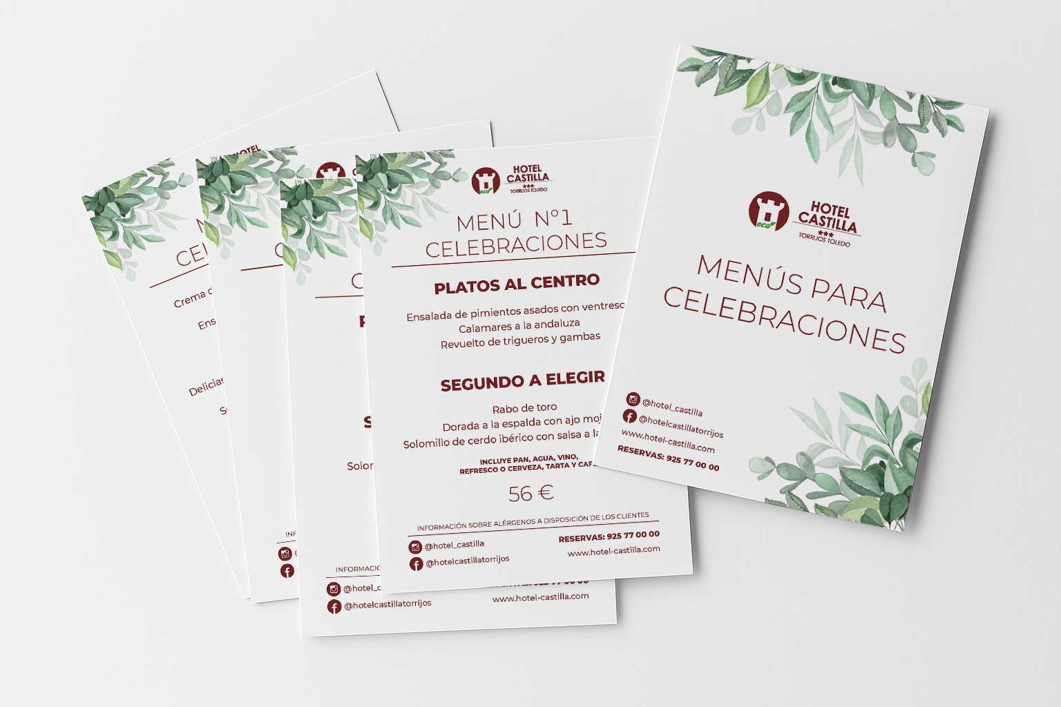 Diseño de cartas y menús - Hotel Castilla